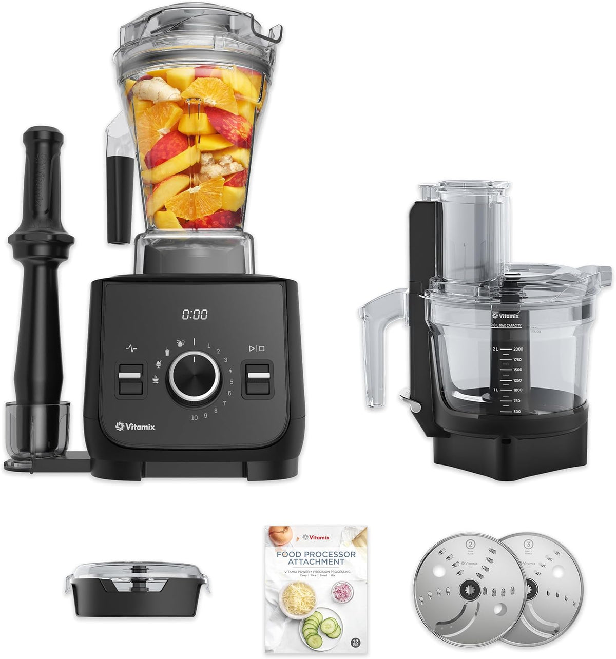 2026 Sistema de cocina Vitamix Ascent X2 SmartPrep con procesador de alimentos, recipiente de 1,4 litros con detección automática, color negro sombra.