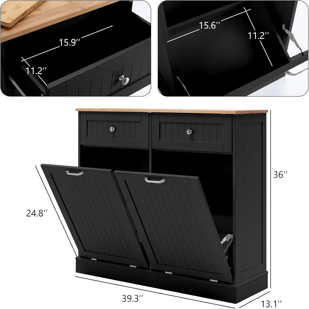 2026 NewHlivelood Double Trash Cabinet Tilt Out 20 Gallon, Pet Proof Kitchen Trash Cabinet Laundry Hamper with Cutting Board, Wood Garbage Recycling Station Hideaway Trash Holder Drawers