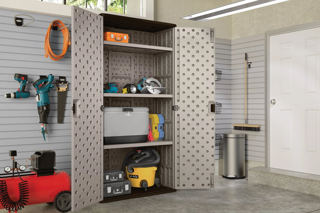 2026 NewSuncast Mega Tall Resin Outdoor Storage Cabinet with 3 Shelves, Platinum Metallic