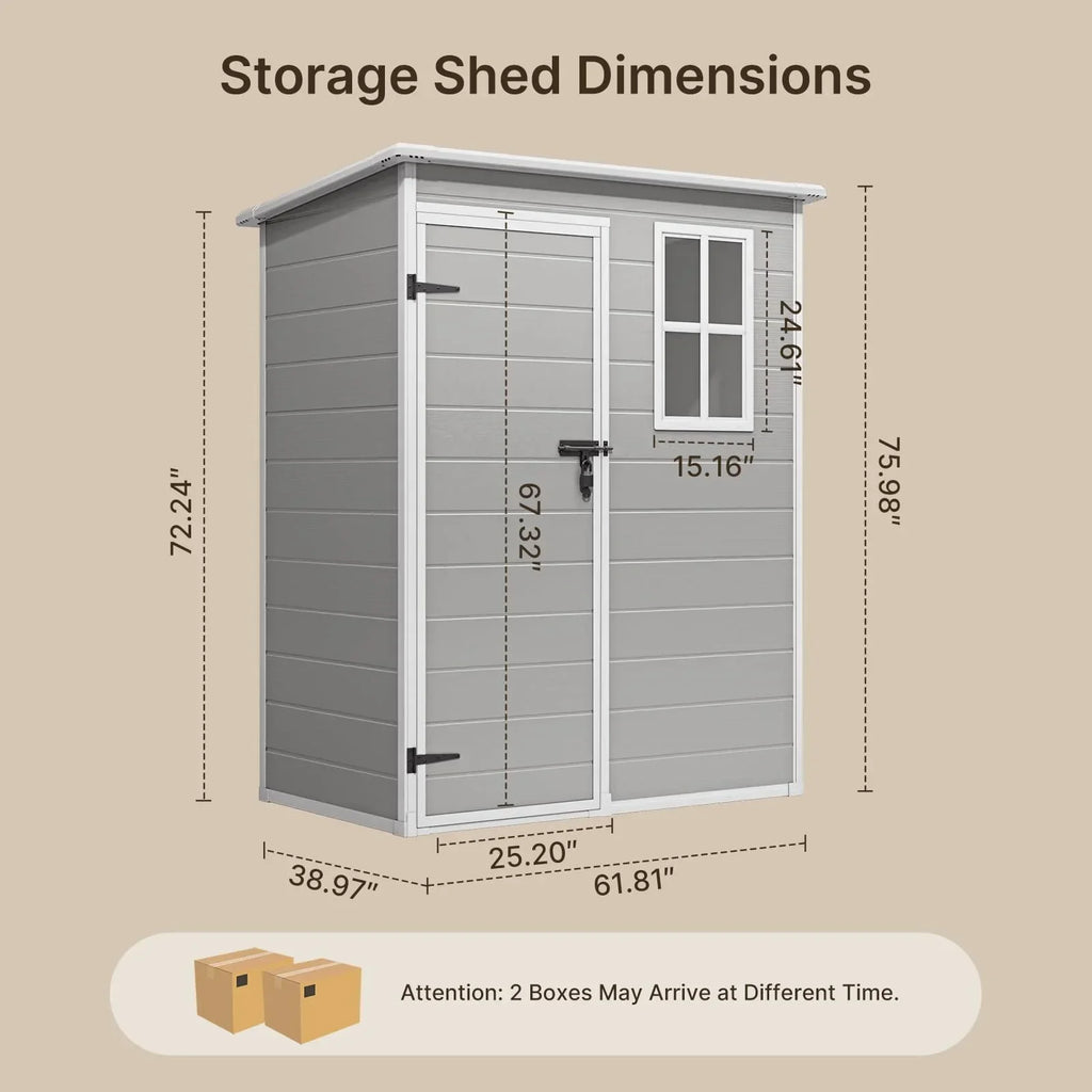 2026 NewLofka Resin Outdoor Storage Shed,5'x3' Storage Shed, Plastic Shed with Thick Resin Floor, Gray and White