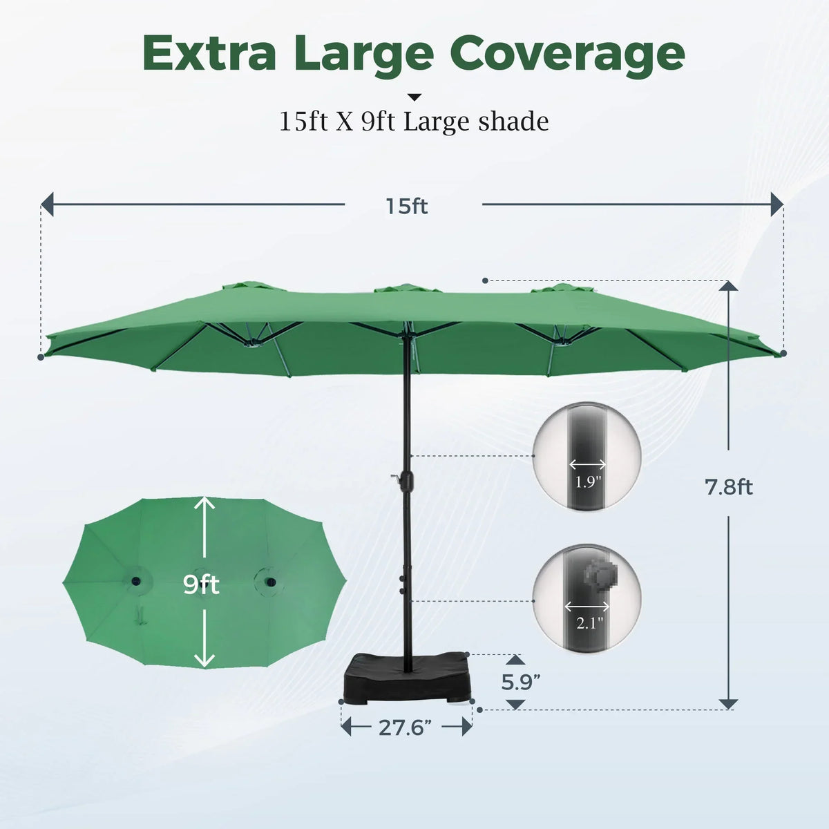 2026 NewAlpha Joy 15ft Outdoor Patio Umbrella Extra-Large Double-Sided Garden Umbrella with Crank Handle and Base - Smoky Gray