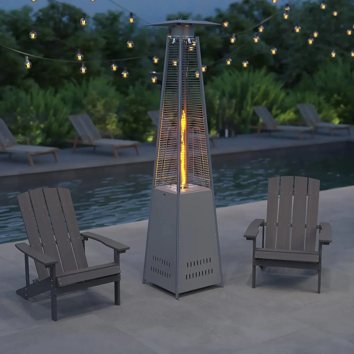 2026 NewSegmart 48,000 BTU Pyramid Patio Heater, Tall Standing Outdoor Propane Heater with Wheels & Tip-Over Safety Protection, Visible Flame Glass Tube for Backyard, Garden, Commercial Use - Gray
