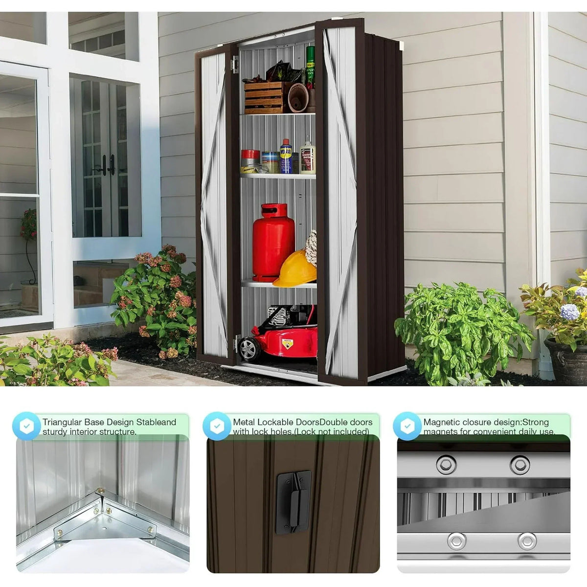 2026 NewAECOJOY Outdoor Storage Cabinet for Garden & Patio, a Metal Organizer with Doors and Shelves in Gray
