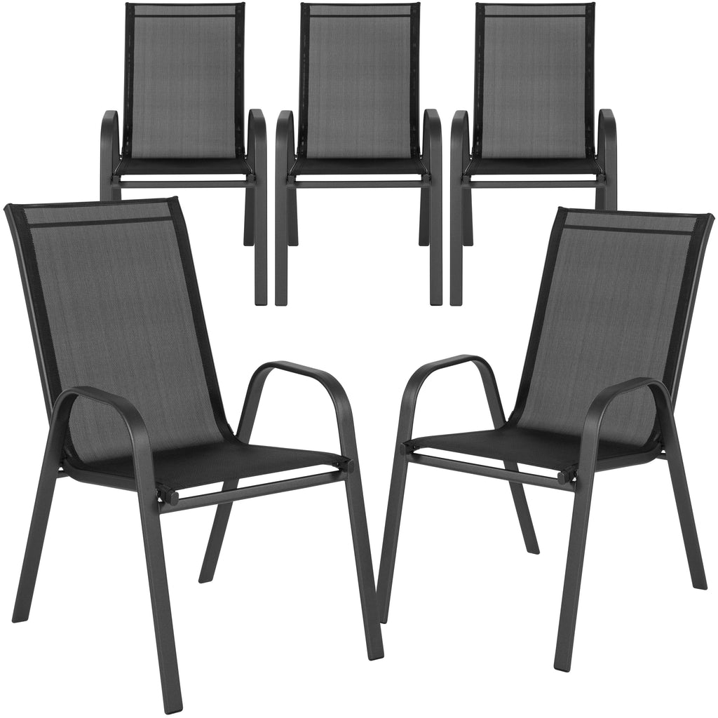 2026 NewBizChair 5 Pack Black Outdoor Stack Chair with Flex Comfort Material and Metal Frame