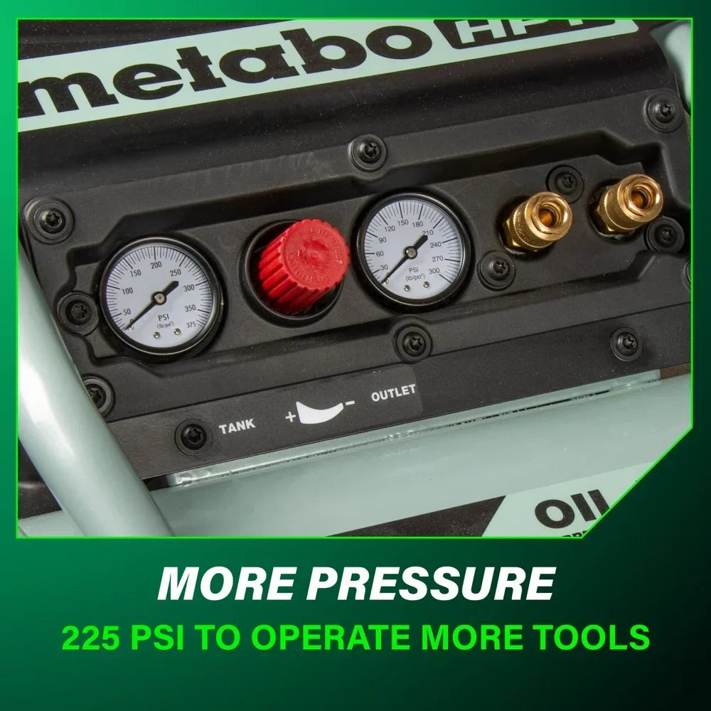2026 NewMetabo HPT Air Compressor, THE TANK, 8-Gallon Trolley Air Compressor, 225 PSI, Versatile for Use with Framing, Siding, Finish, or Roofing Nailers, Easy Mobility with Rubber Tires, EC1315S
