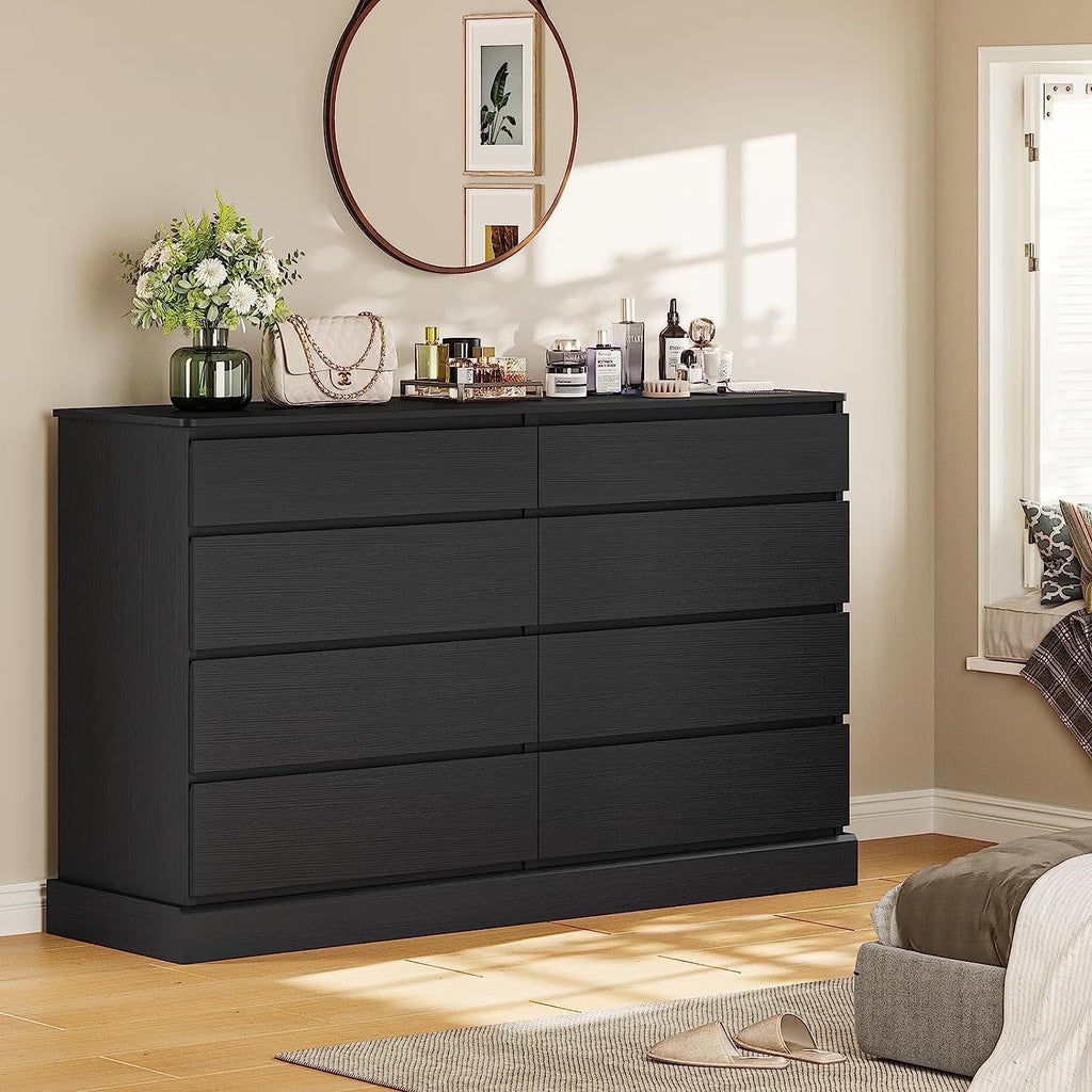 2026 New8 Drawers Double Dresser Wooden Black Chest of Drawers for Bedroom, Large Storage Cabinet for Home Living Room