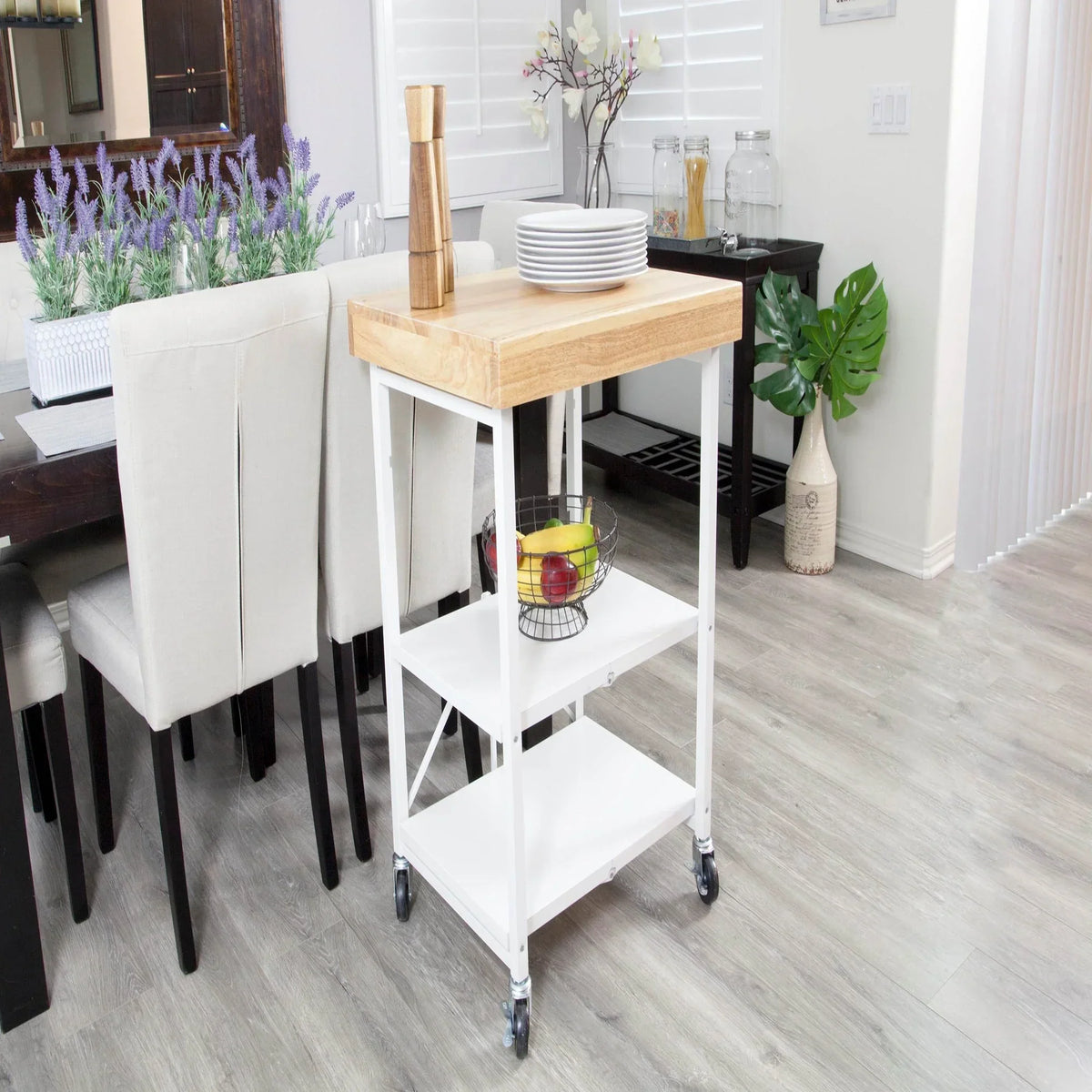 2026 NewOrigami Foldable Wheeled Portable Solid Wood Top Kitchen Island Bar Cart