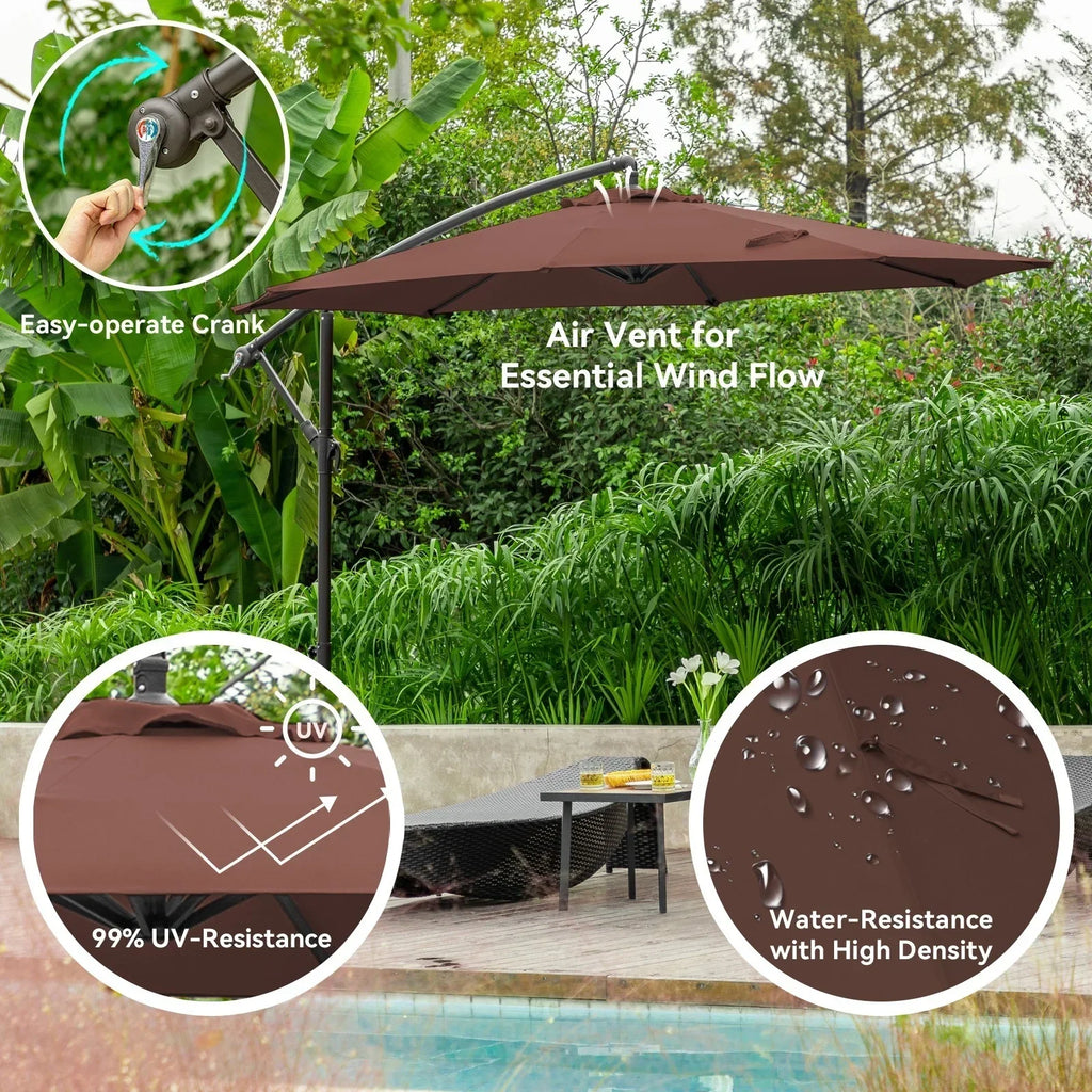 2026 NewJUSTLET 10ft Heavy Duty Patio Hanging Offset Cantilever Patio Umbrella W/ 4-Piece Base Included Included, Beige