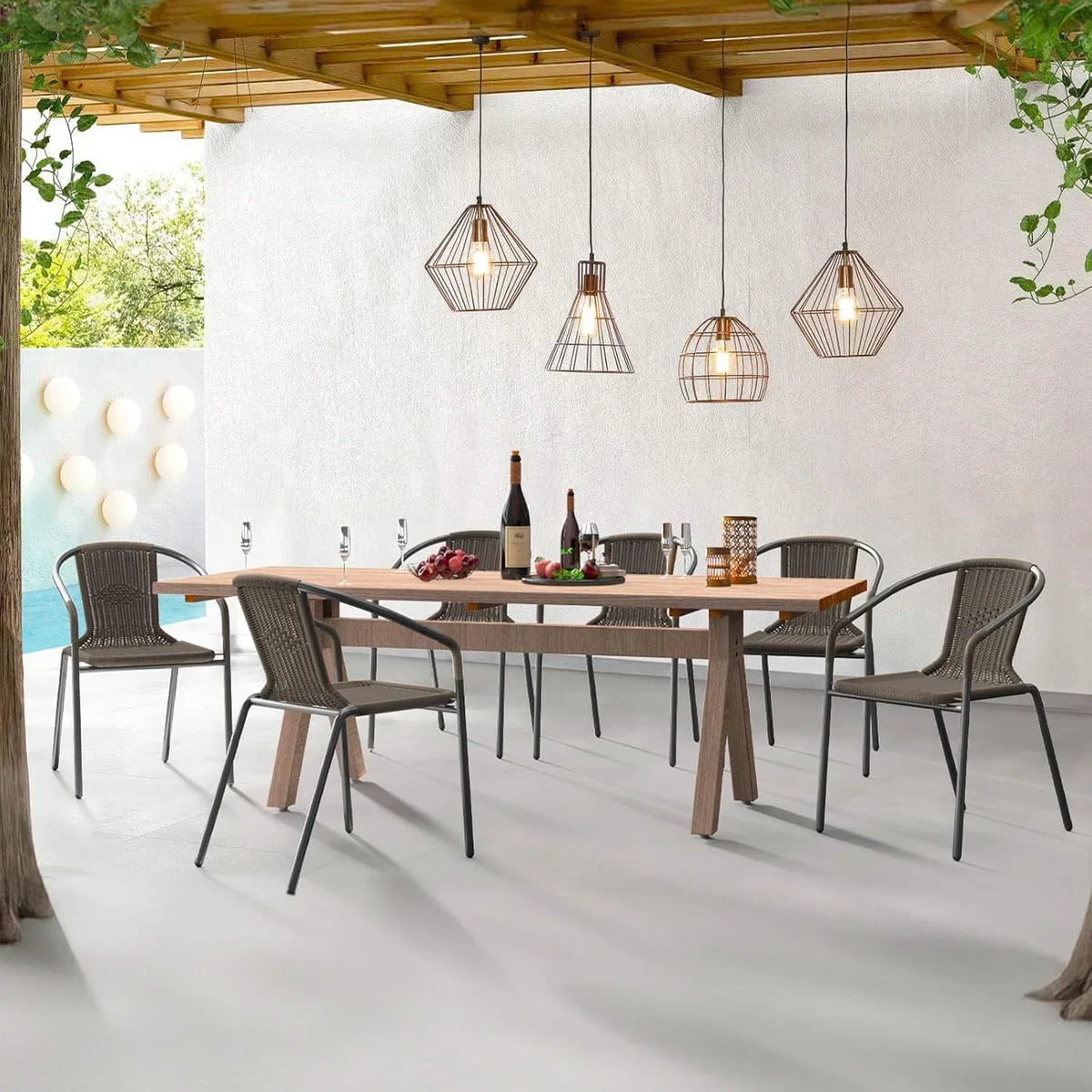 2026 NewELPOSUN Outdoor Dining Chairs Set of 6, Wicker Patio Chairs with Metal Frame, Rattan Indoor-Outdoor Chairs for Bistro, Deck, Backyard, Porch, Restaurant Stack Chair 6 Pack (Black)