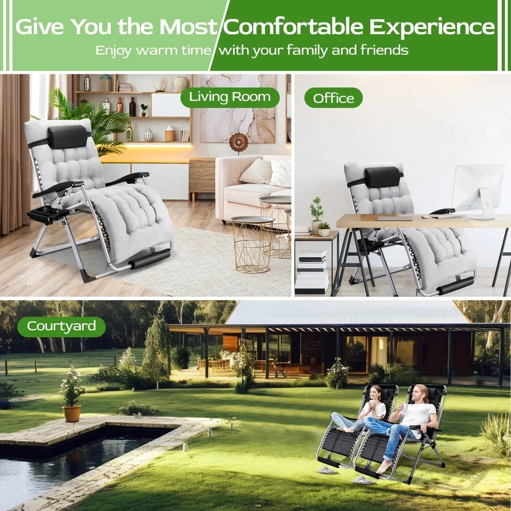 2026 NewVECUKTY XXL Oversize Zero Gravity Chair - 500lb Capacity, 33-Inch Wide Padded Seat, Folding Travel Recliner for Outdoor / Indoor Use - Patio, Lawn, Black, Portable and Heavy Duty