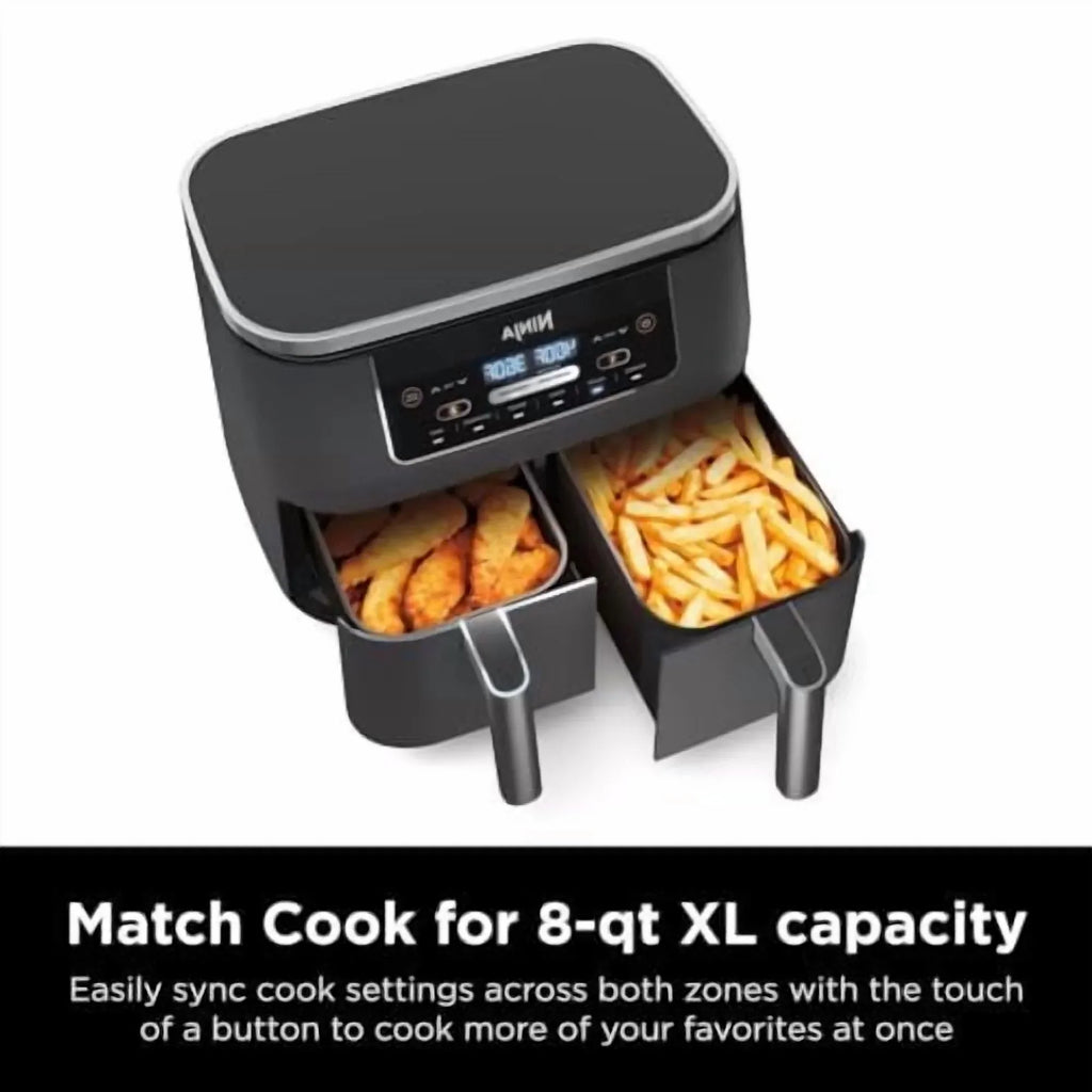 2026 NewNinja DZ201 Foodi 8 Quart 6-in-1 DualZone 2-Basket Air Fryer with 2 Independent Frying Baskets, Match Cook & Smart Finish to Roast, Broil, Dehydrate & More for Quick, Easy Meals, Grey