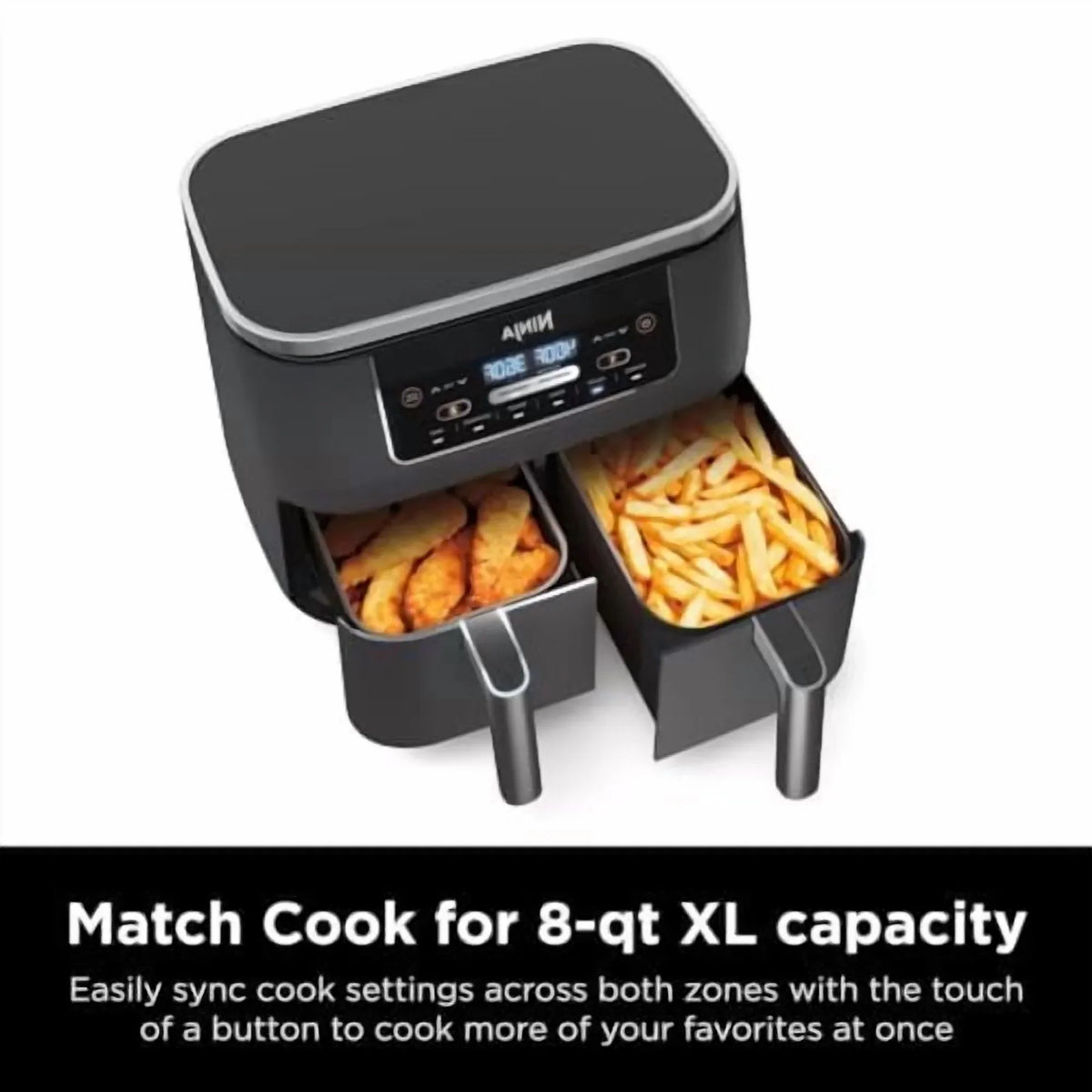 2026 NewNinja DZ201 Foodi 8 Quart 6-in-1 DualZone 2-Basket Air Fryer with 2 Independent Frying Baskets, Match Cook & Smart Finish to Roast, Broil, Dehydrate & More for Quick, Easy Meals, Grey