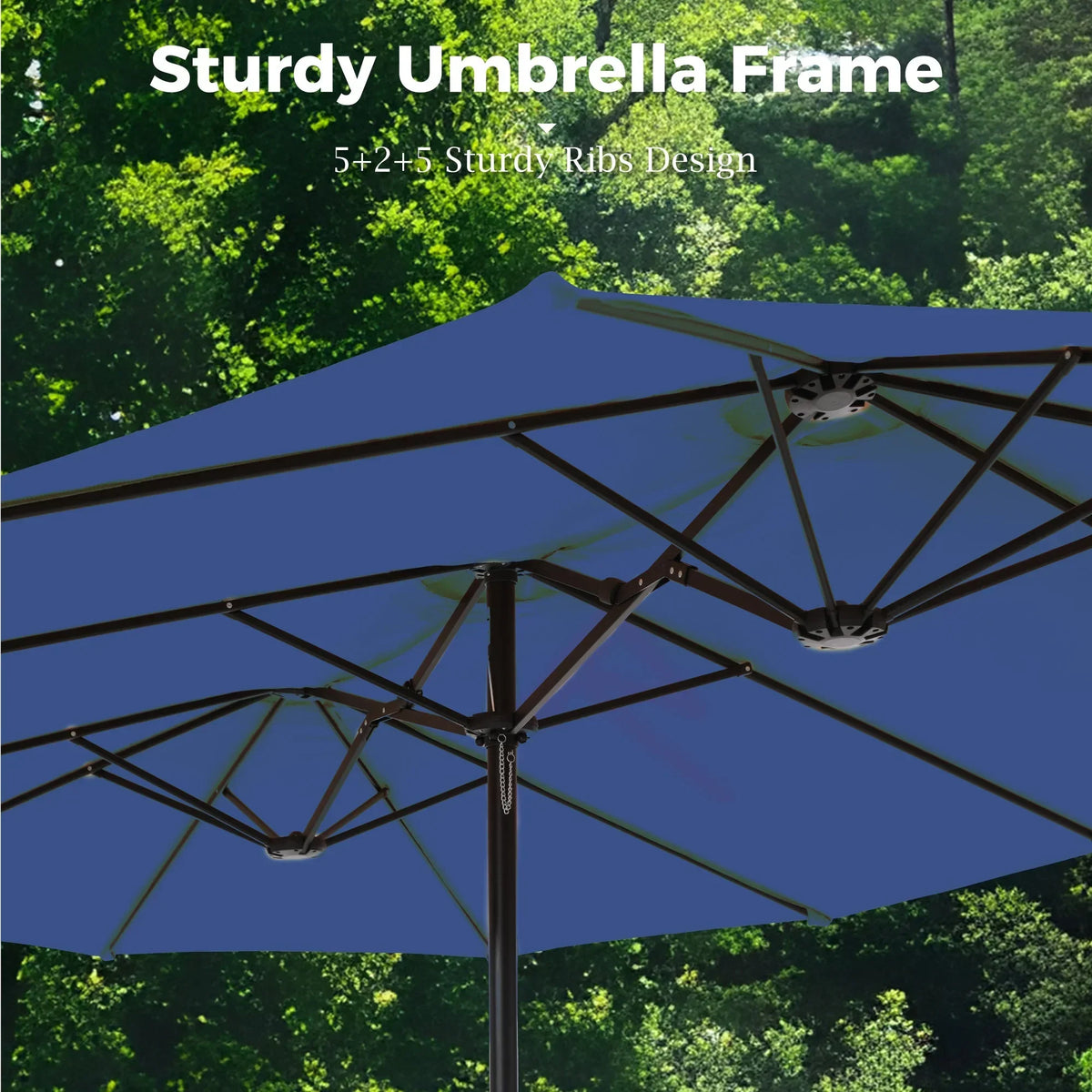 2026 NewAlpha Joy 15ft Outdoor Patio Umbrella Extra-Large Double-Sided Garden Umbrella with Crank Handle and Base - Smoky Gray