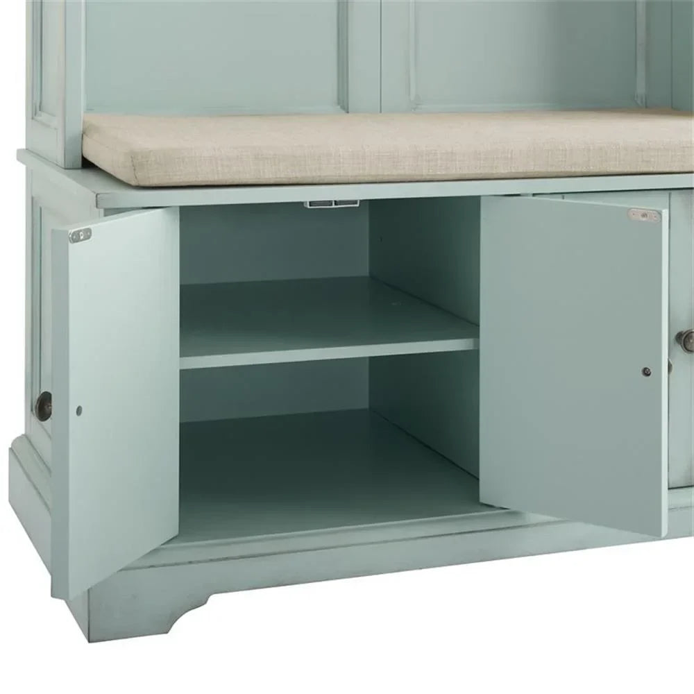 2026 NewBowery Hill Traditional Wood Hall Tree in Seafoam Blue/Oatmeal