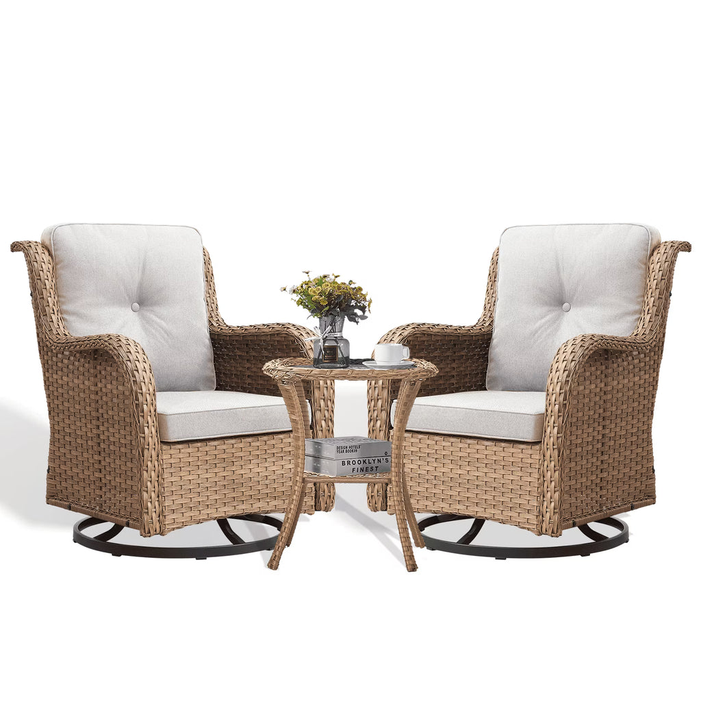 2026 NewPOCASSY 3 Piece Patio Set Outdoor Wicker Glider Rocking and Swivel Chairs with Cushions