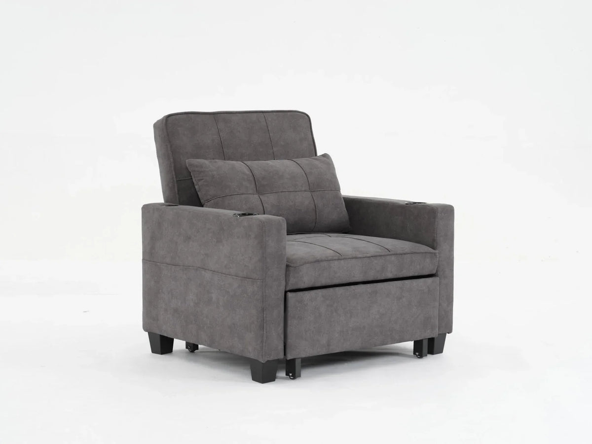 2026 NewConvertible Futon Sofa Bed, 3-in-1 Multi-Functional Sleeper Chair Bed with USB Ports, Adjustable Backrest Recliner,for Living Room Bedroom Small Space, Tech Cloth, Dark Grey