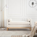 2026 New53.5"W Elegant Upholstered Bench with Wood Legs & Round Pillows,Comfy Boucle Fabric Footrest with Arms, Entryway Bench for End of Bed, Bedroom and Living Room, Ivory