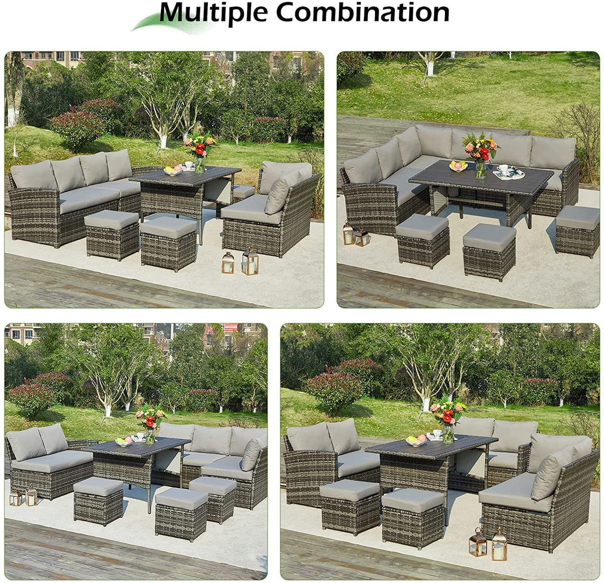 2026 NewAECOJOY 7 Piece Patio Furniture Set PE Rattan Outdoor Dining Set Sectional Sofa Couch with Table Patio Conversation Set in Gray