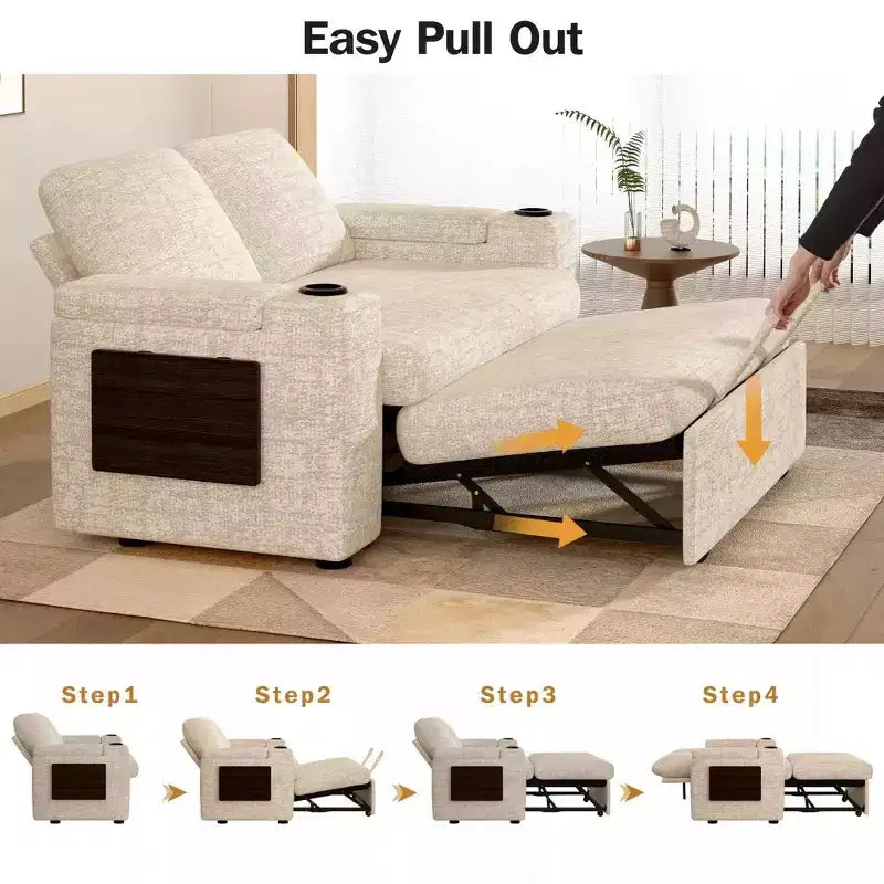 2026 Dyonery Sofá cama 4 en 1 de 65,5" con respaldos ajustables, carga USB/Type-C, portavasos y bolsillos, verde