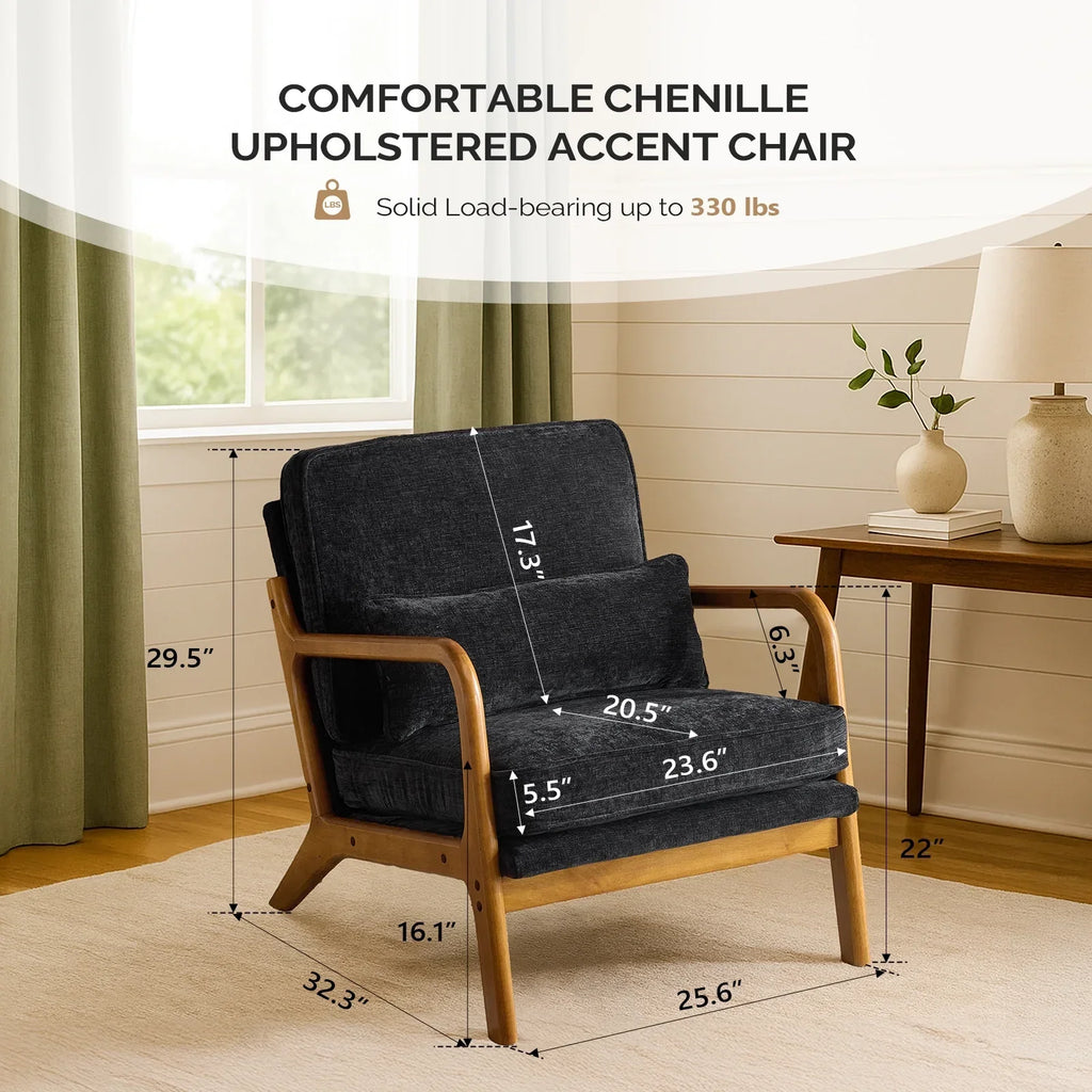 2026 NewKtaxon Accent Chair Corduroy Upholstered Armchair, Reading Club Chair with Pillow and Solid Wood Frame for Living Room Bedroom Furniture Off White