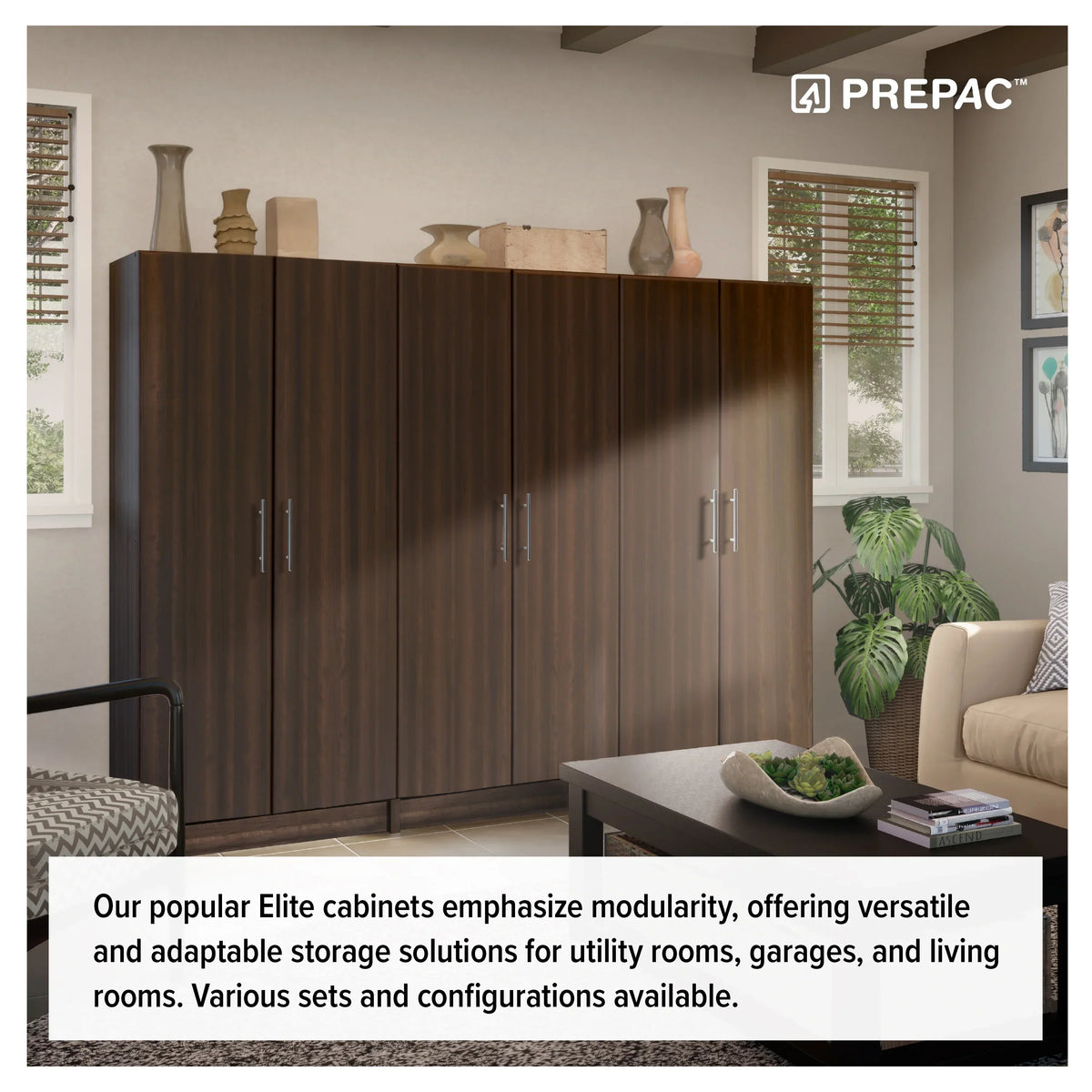 2026 NewPrepac Adjustable Shelves Cabinet - Functional Tall Garage Table, 16"D x 32"W x 65"H Freestanding Garage Cabinet with 2-Doors, Espresso - EES-3264