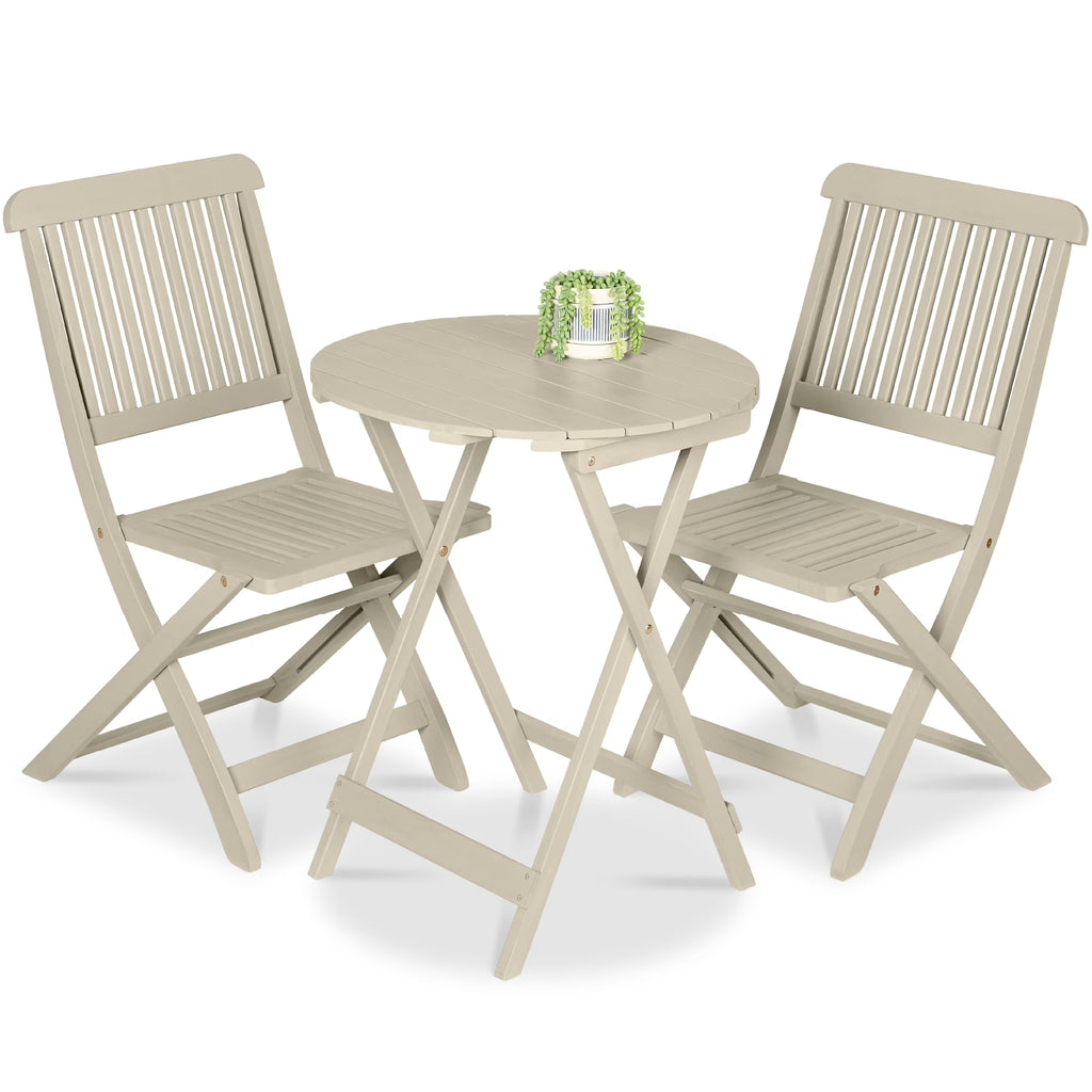 2026 NewBest Choice Products 3-Piece Acacia Wood Bistro Set, Folding Patio Furniture w/ 2 Chairs, Table - Natural