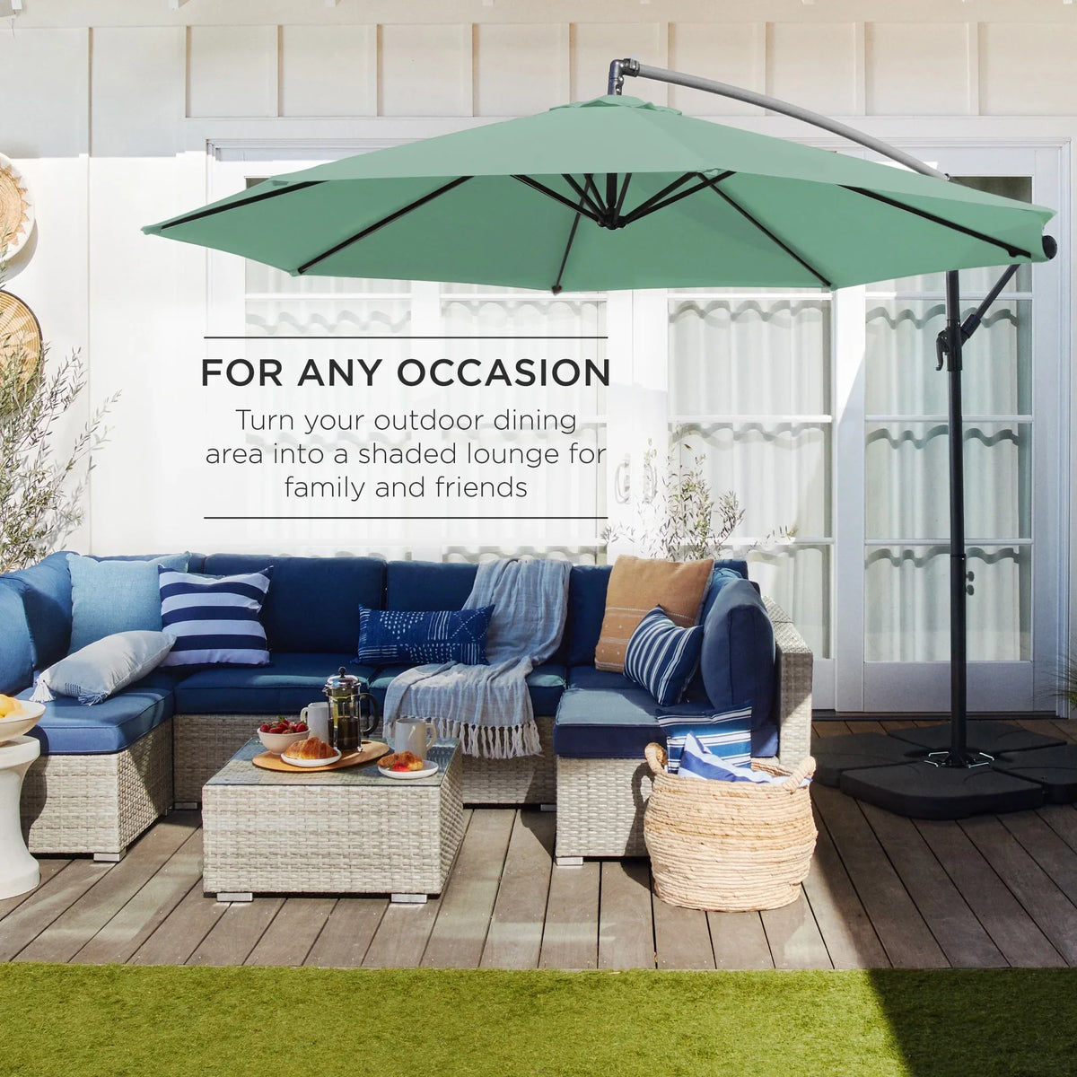 2026 NewBest Choice Products 10ft Offset Hanging Outdoor Market Patio Umbrella w/ Easy Tilt Adjustment - Tan