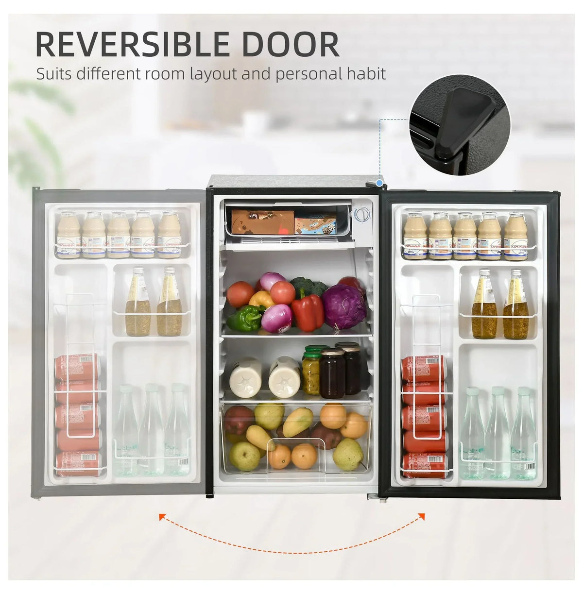 2026 NewMini Fridge with Freezer, 3.2 Cu.Ft Compact Refrigerator for Bedroom, Dorm, Apartment - Adjustable Thermostat, Reversible Door, Black