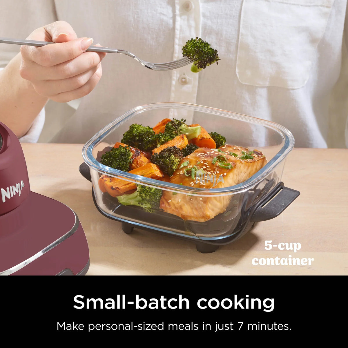 2026 NewNinja Crispi 3-in-1 Portable Glass Air Fryer Cooking System, 1500W, 4-Qt & 5-Cup TempWare Glass Containers with Storage Lids, Microwave, Freezer & Dishwasher Safe, White, FN100WH