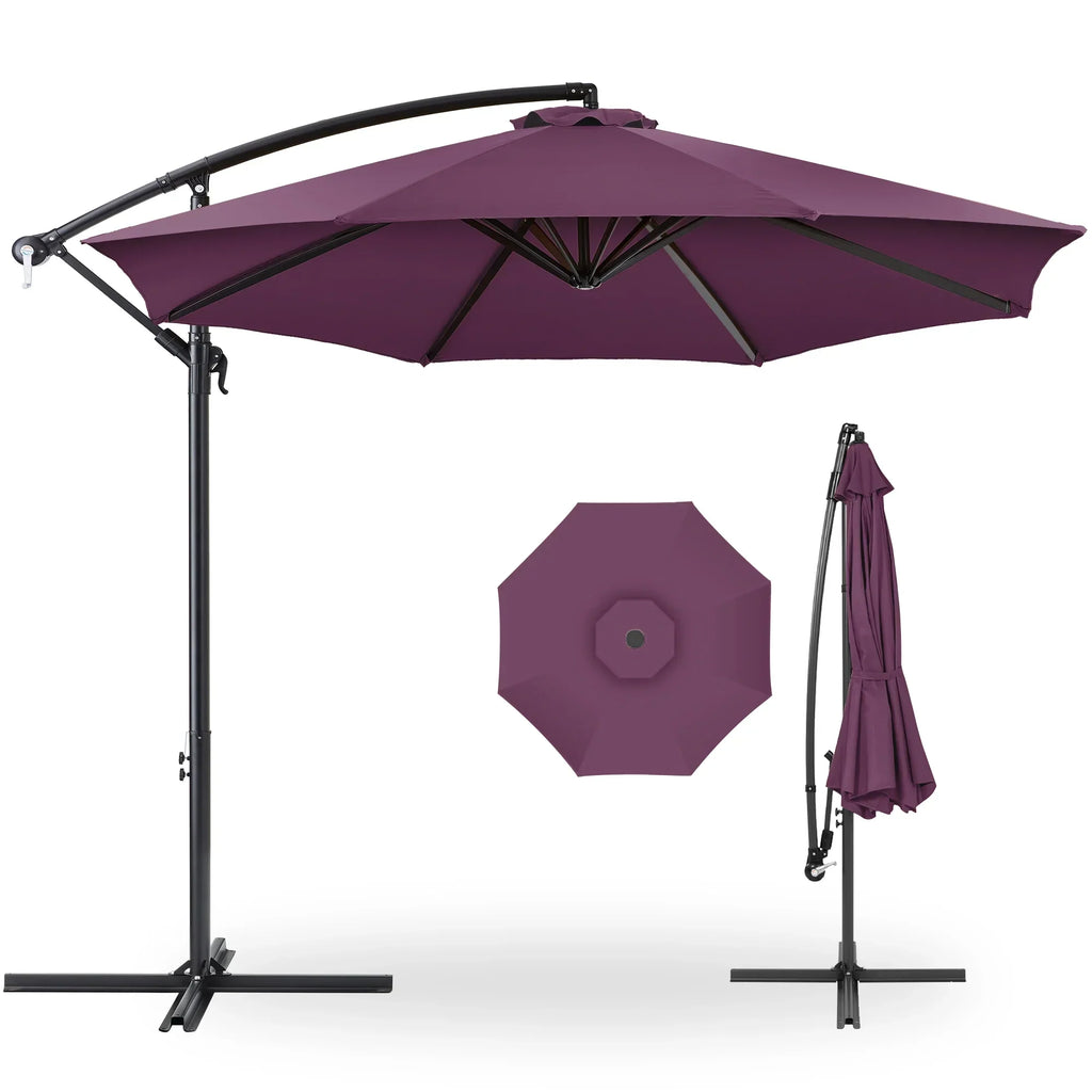 2026 NewBest Choice Products 10ft Offset Hanging Outdoor Market Patio Umbrella w/ Easy Tilt Adjustment - Tan
