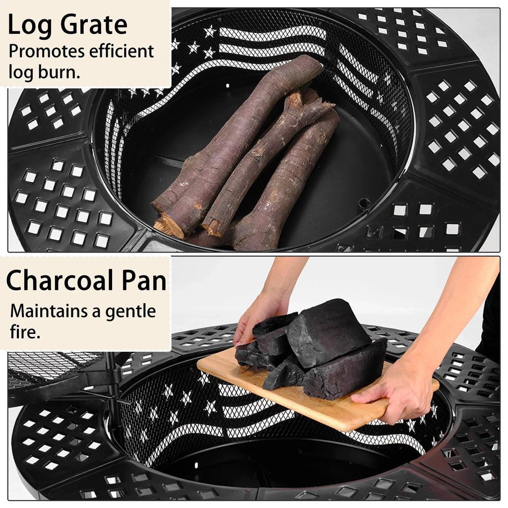 2026 NewTrumanPick Fire Pit for Outside 42" Wood Burning Fire Pit Tables with 2 Adjustable Swivel BBQ Grills, Lid, Poker for Patio Backyard BBQ Ice Storage