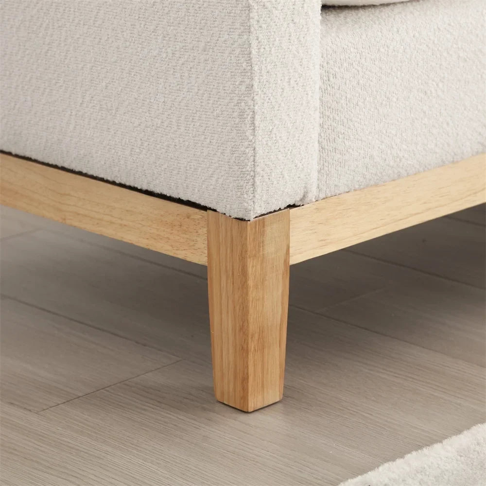 2026 New53.5"W Elegant Upholstered Bench with Wood Legs & Round Pillows,Comfy Boucle Fabric Footrest with Arms, Entryway Bench for End of Bed, Bedroom and Living Room, Ivory
