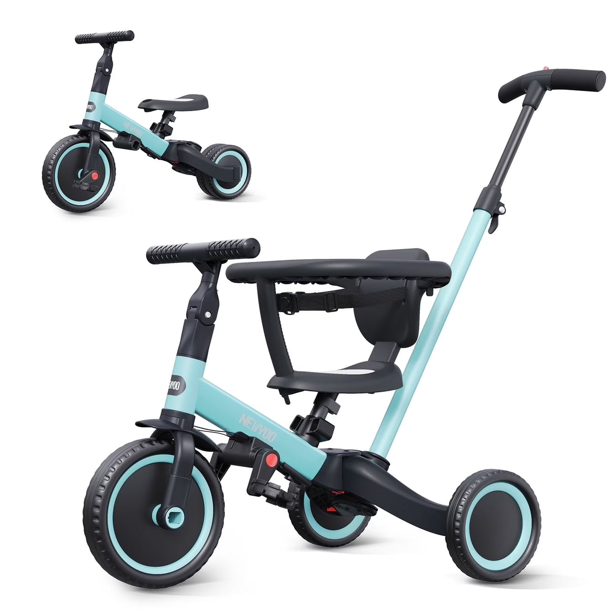 2026 Newnewyoo TR008 5-in-1 Toddler Tricycle with Push Handle, Converts to Balance Bike for 1-3 Year Old, Khaki