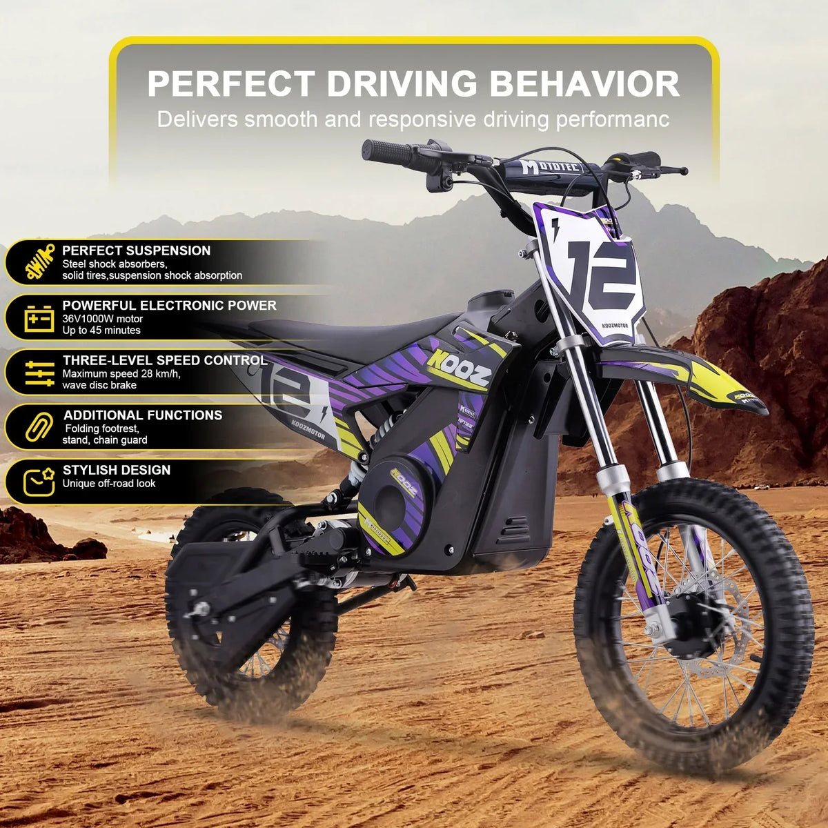 2026 NewMotoTec 36v 1000w (HP112E) Electric Dirt Bike Blue