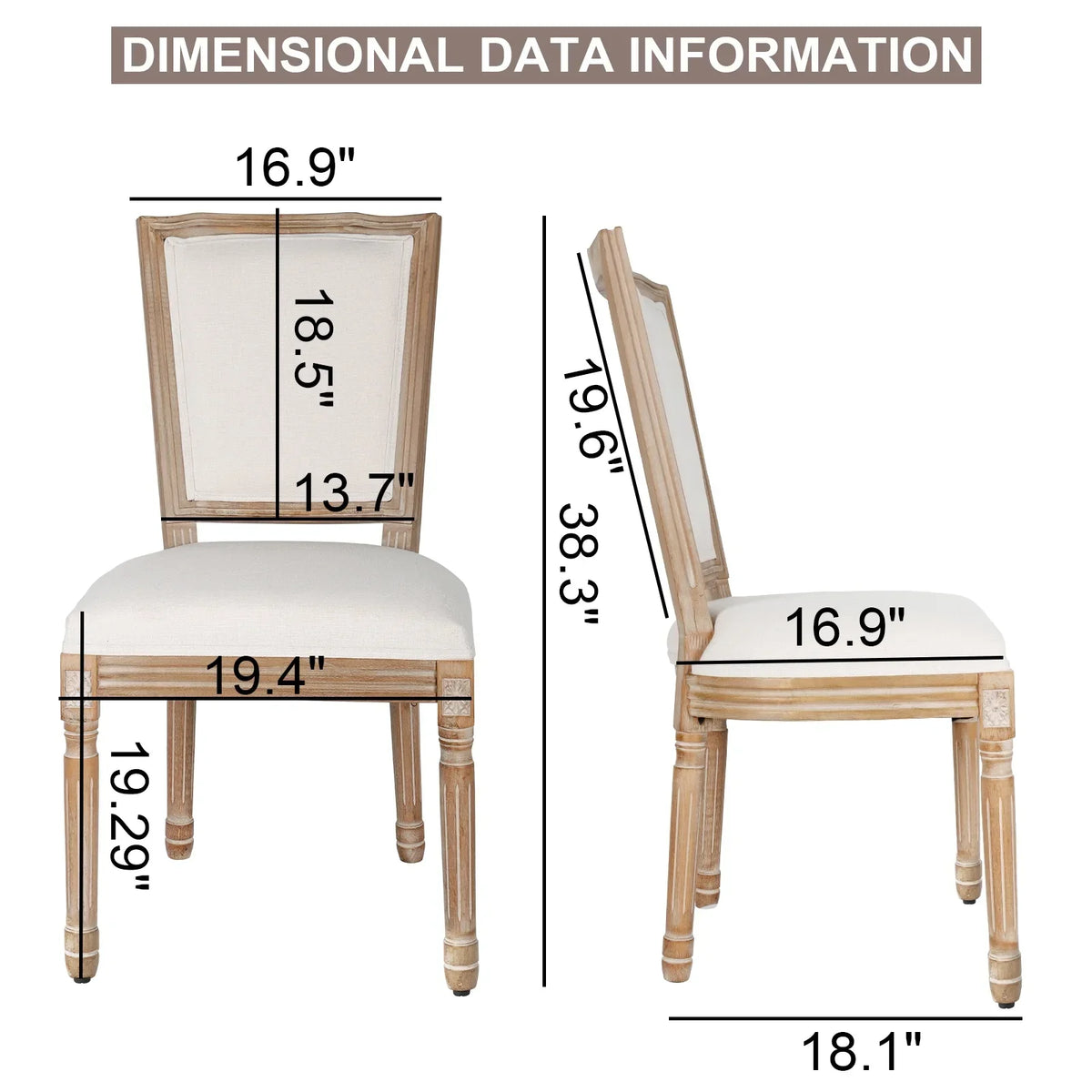 2026 NewFrench Dining Chairs Set of 2 Beige Natural Fabric Round Back with Solid Wood Legs and Frame for Bedroom Dining Room Kitchen