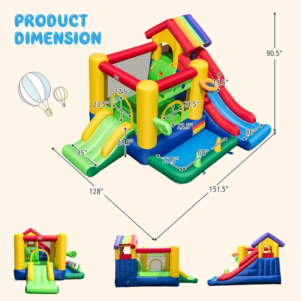 2026 NewCostway Colorful Rainbow Kids Inflatable Bounce Castle with 50 Ocean Balls & 735W Blower