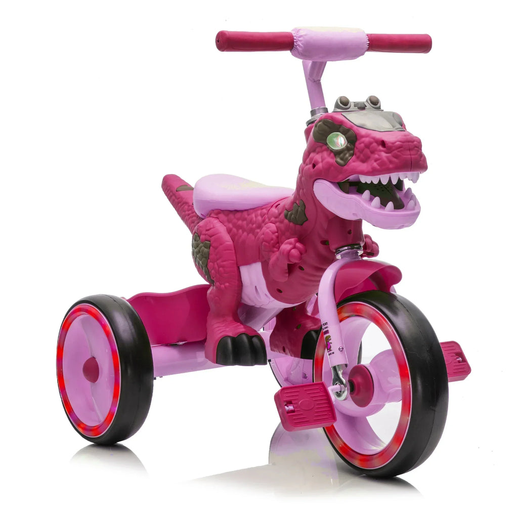 2026 NewXuanlur Kids Ride on Dinosaur Tricycle, Toddlers Kid Trike with Wide Flash Wheels, Anti-Slip Pedals, Rear Basket, Music & LED Lights, Toddler Bike Toys Gift for 3-6 Year Old Boys & Girls (Green)