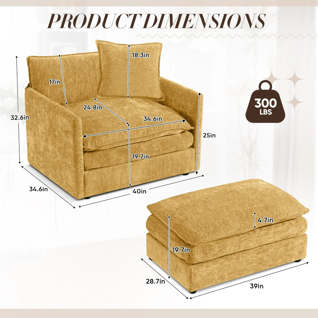 2026 NewMuumblus Oversized Lounge Chair with Ottoman, Cloud Accent Armchair for Living Room, Beige Chenille