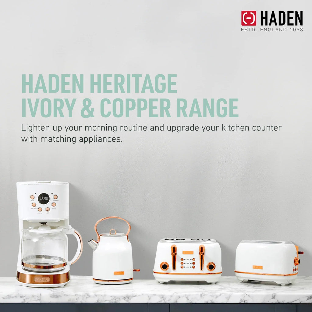 2026 NewHaden Heritage 1500 1.7 Electric Kettle, Matte Black Finish with Copper Accents