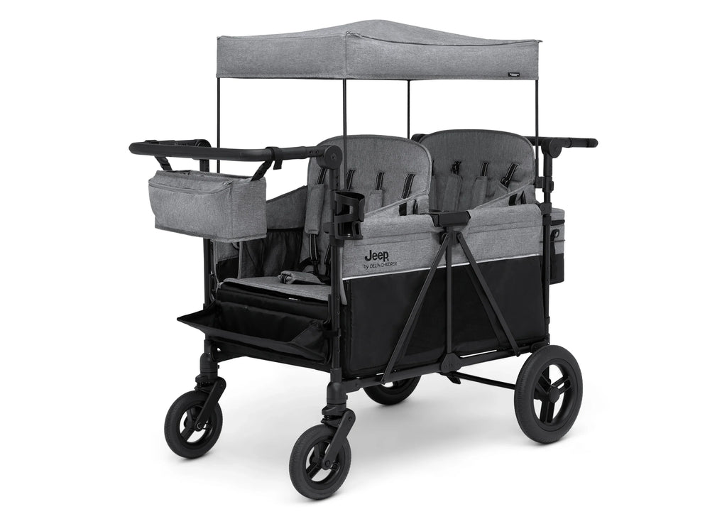 2026 Carrito-Paseador Jeep Wrangler Deluxe para 4 Niños – Capota Desmontable, Bolsa Térmica, Asientos Modulares, Almacenamiento XXL, Ruedas Antipinchazos, Manillares Ajustables