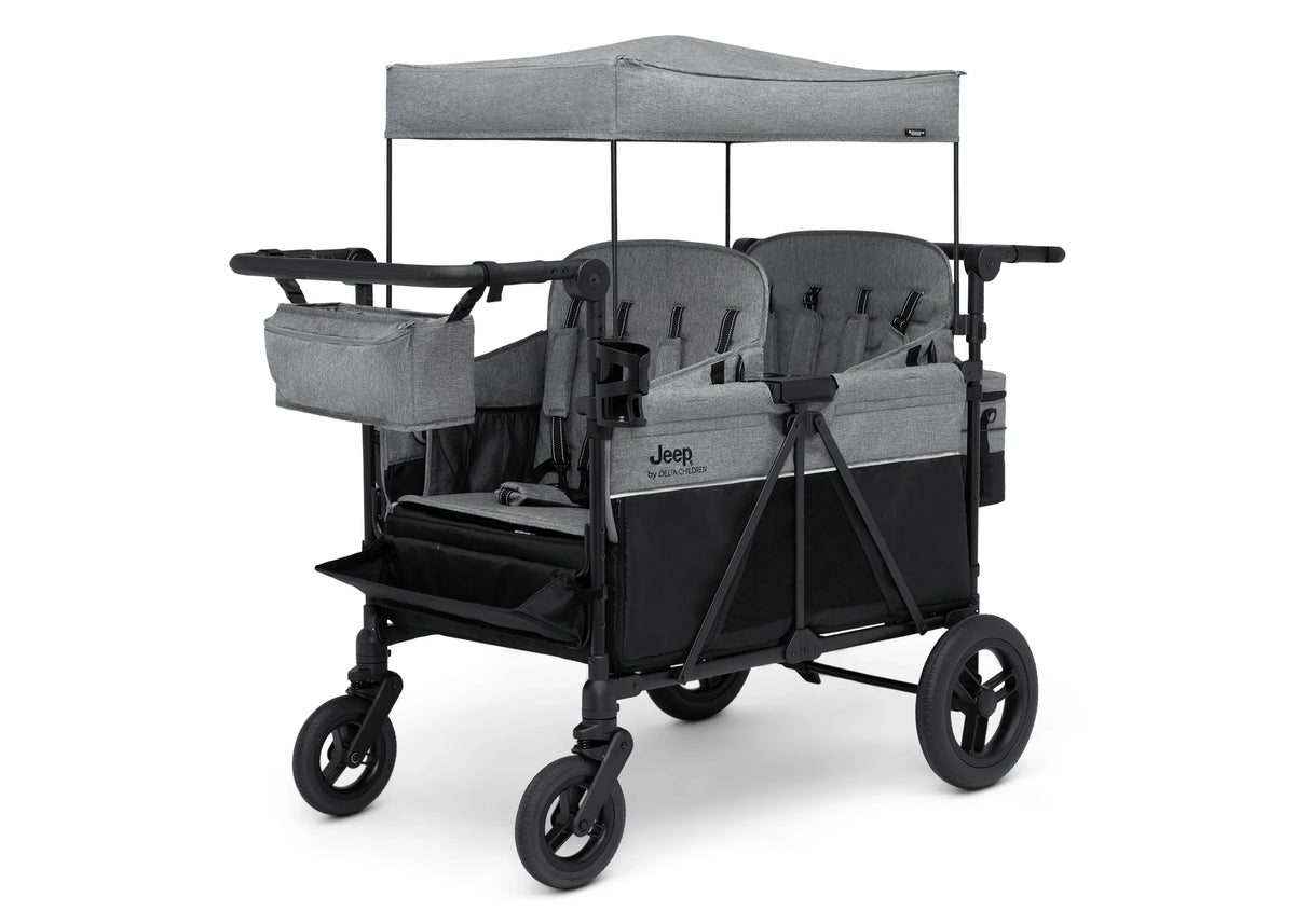 2026 Carrito-Paseador Jeep Wrangler Deluxe para 4 Niños – Capota Desmontable, Bolsa Térmica, Asientos Modulares, Almacenamiento XXL, Ruedas Antipinchazos, Manillares Ajustables
