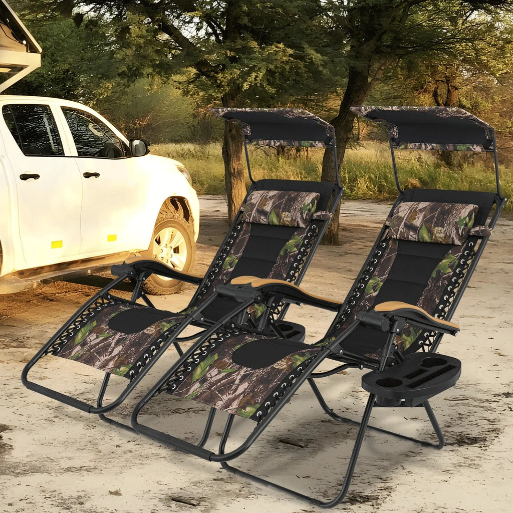 2026 NewMoNiBloom Zero Gravity Chairs Set of 2, Folding Outdoor Patio Beach Recliner with Canopy Shade & Headrest, Black