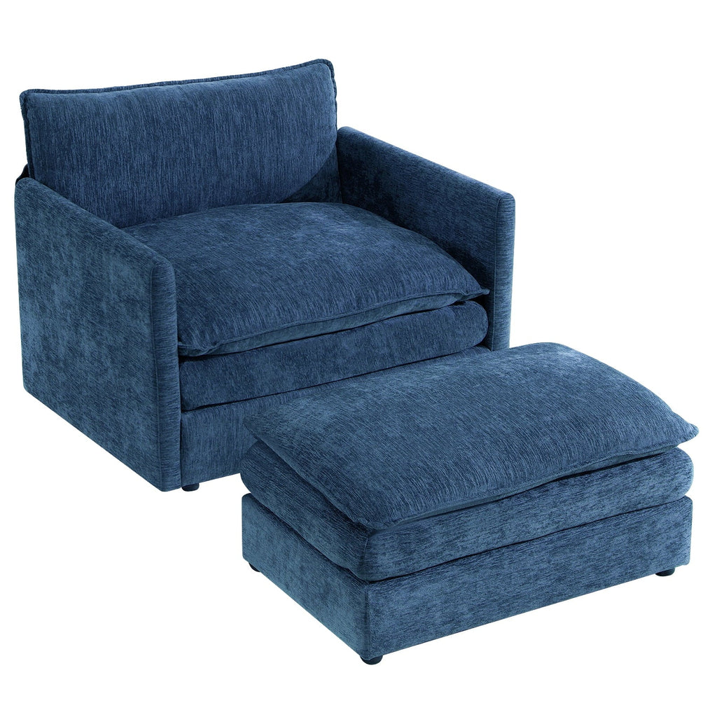 2026 NewMuumblus Oversized Lounge Chair with Ottoman, Cloud Accent Armchair for Living Room, Beige Chenille