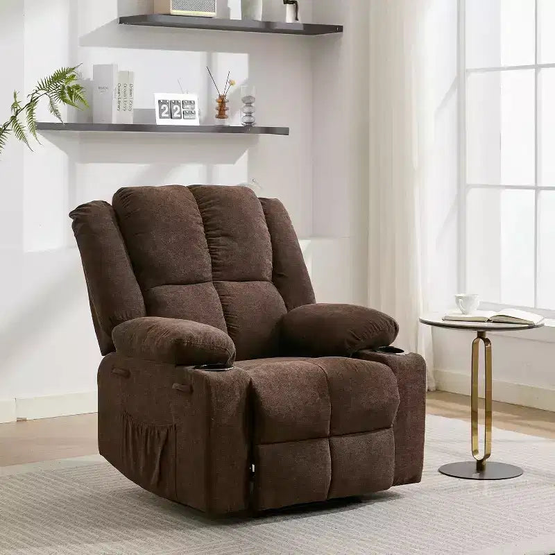 2026 Sillón reclinable manual con masaje por vibración y calefacción lumbar, bolsillo lateral y portavasos