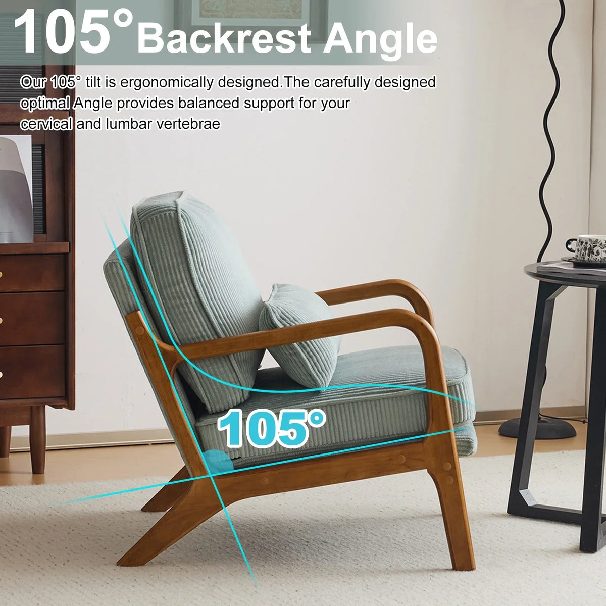 2026 NewKtaxon Accent Chair Corduroy Upholstered Armchair, Reading Club Chair with Pillow and Solid Wood Frame for Living Room Bedroom Furniture Off White