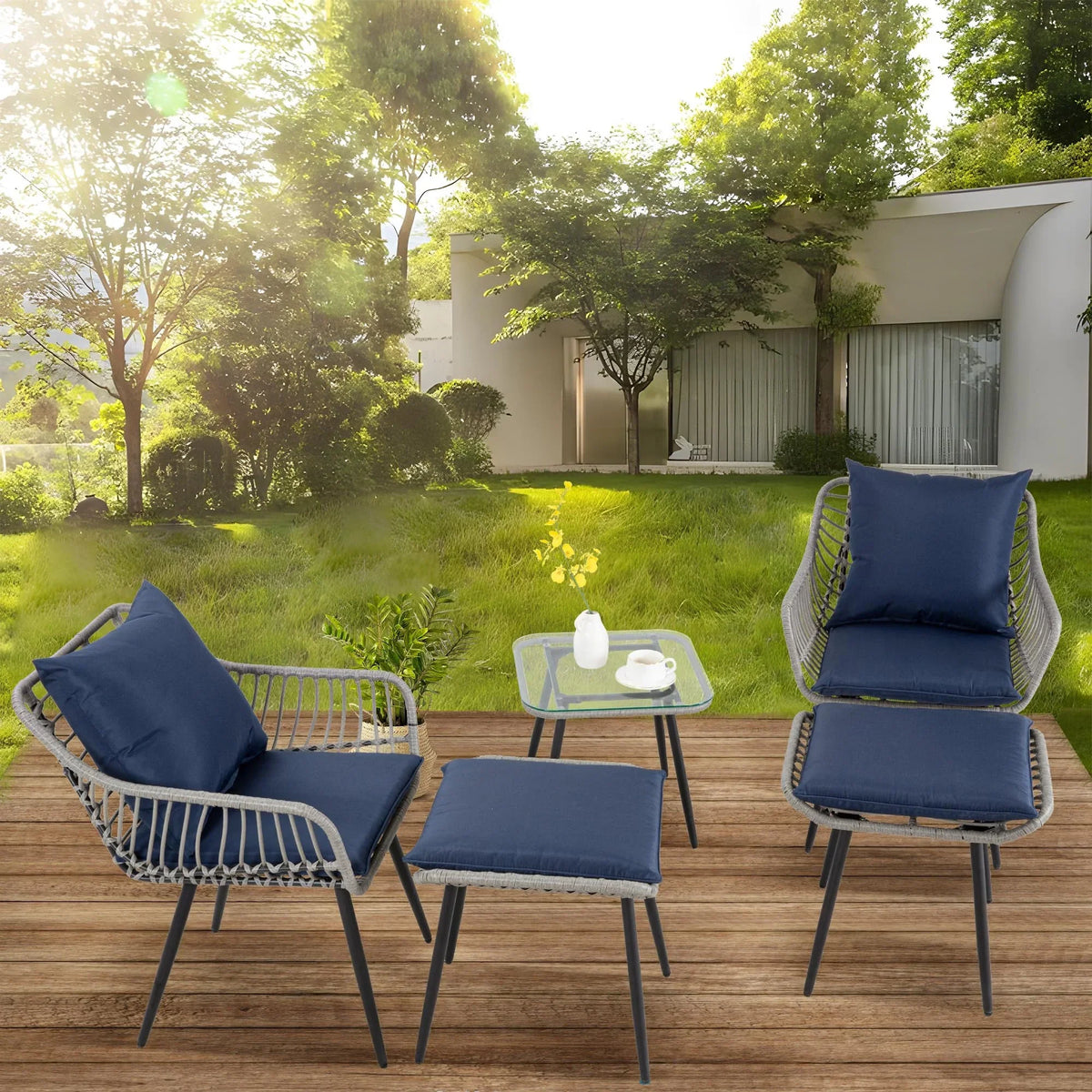 2026 NewFHFO 3 Piece Patio Bistro Set, Outdoor Wicker Apartment Balcony Furniture Sets, Rattan Table and Chairs Set of 2 for Porch Backyard Lawn Poolside Deck, Beige