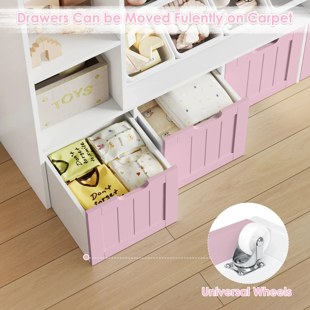 2026 NewHiphuta 3 Tier Kids Bookcase with Toy Storage Organizer, Wood Toy Organizer of 6 Boxes & 4 Removable Drawers, White