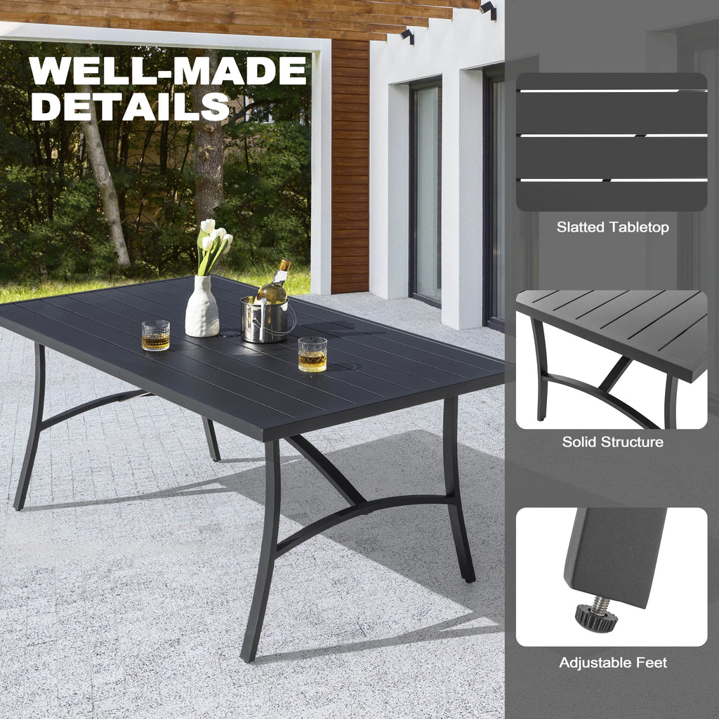 2026 NewNuu Garden 7 Piece Patio Dining Set, Rust-Resistant Aluminum Outdoor Dining Set, Include 6 Textilene Chairs and Rectangle Dining Table with Umbrella Hole, Grayish Brown