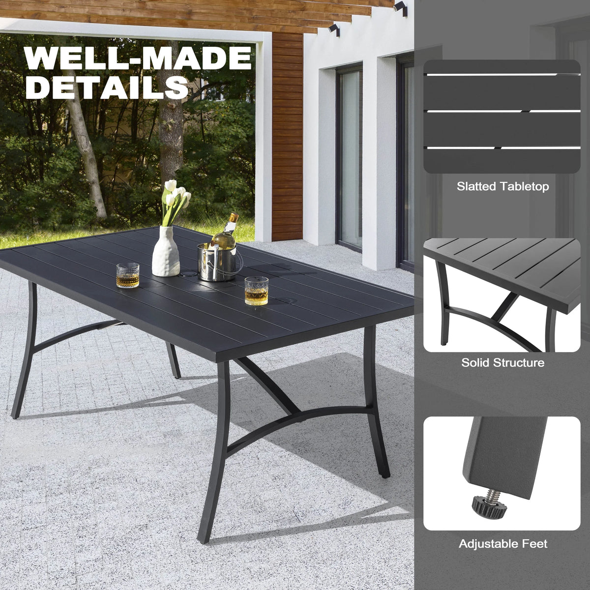 2026 NewNuu Garden 7 Piece Patio Dining Set, Rust-Resistant Aluminum Outdoor Dining Set, Include 6 Textilene Chairs and Rectangle Dining Table with Umbrella Hole, Grayish Brown