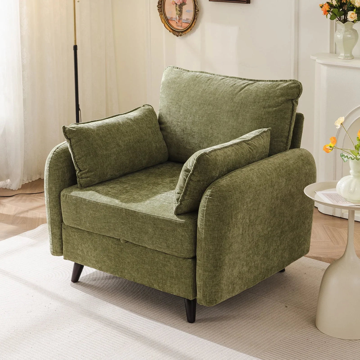 2026 NewRexulqo Oversized Accent Chair with All Seats Storage,Comfy Living Room Chairs with 2 Throw Pillow,Upholstered Mid-Century Armchair,24.5'' Deep Seat,Reading Chair For Bedroom,Office,Chenille,Green